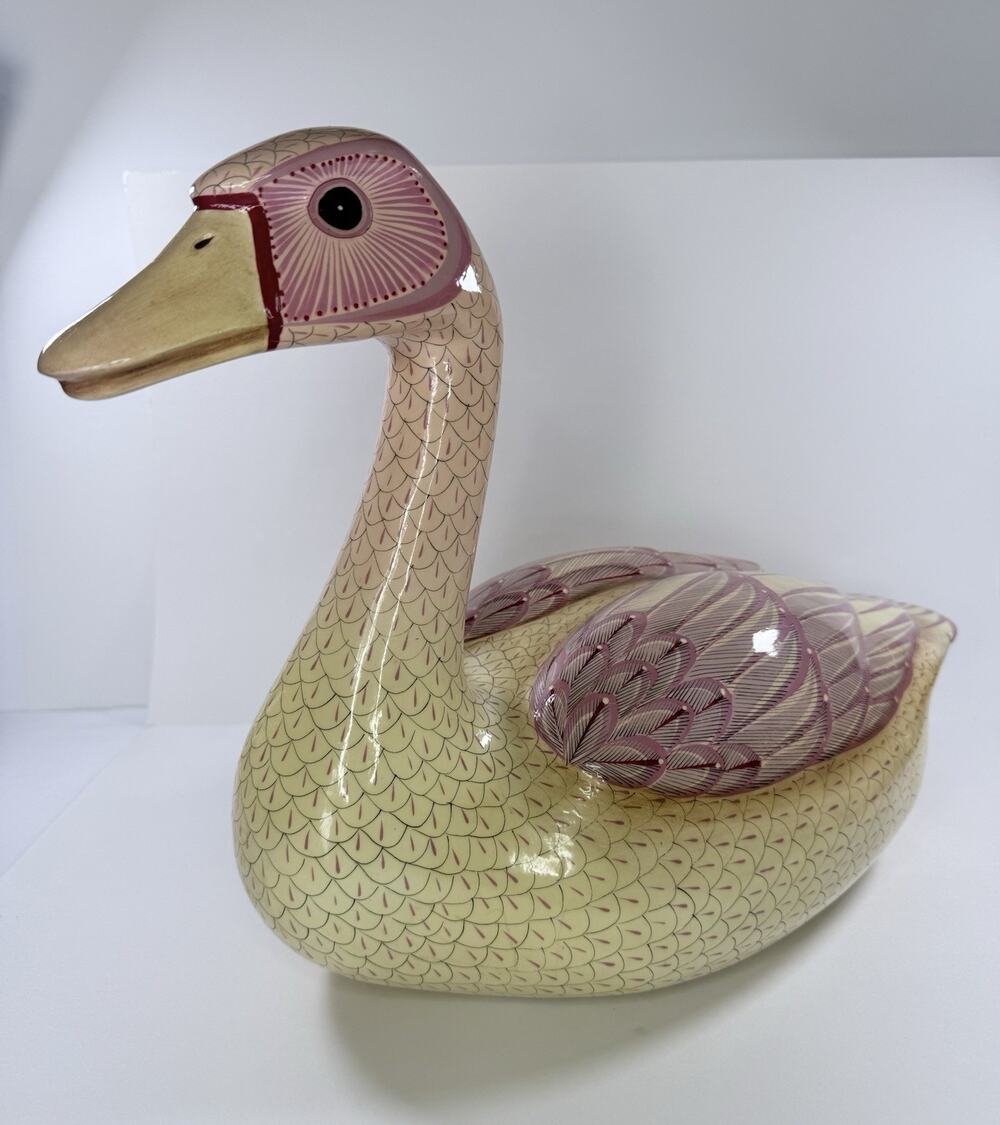 Vintage Sermel Tonala Mexico Papier Mache Duck Swan Figurine 12" H x 30" W